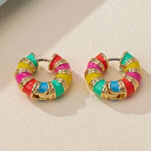NEW Reese Multicolor Enamel and Gold Classic Huggie Hoop Earrings